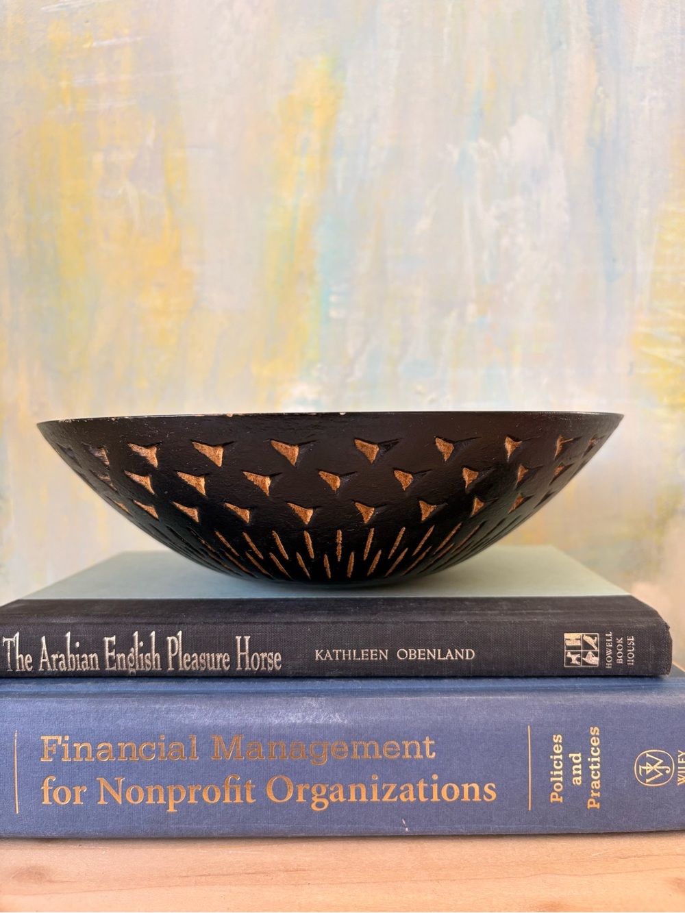 Wooden Black and Brown Carved Bowl